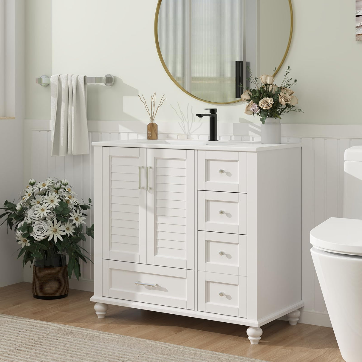 36" Bathroom Vanity with Sink, Painted Surface Solid Wood Frame Bathroom Storage