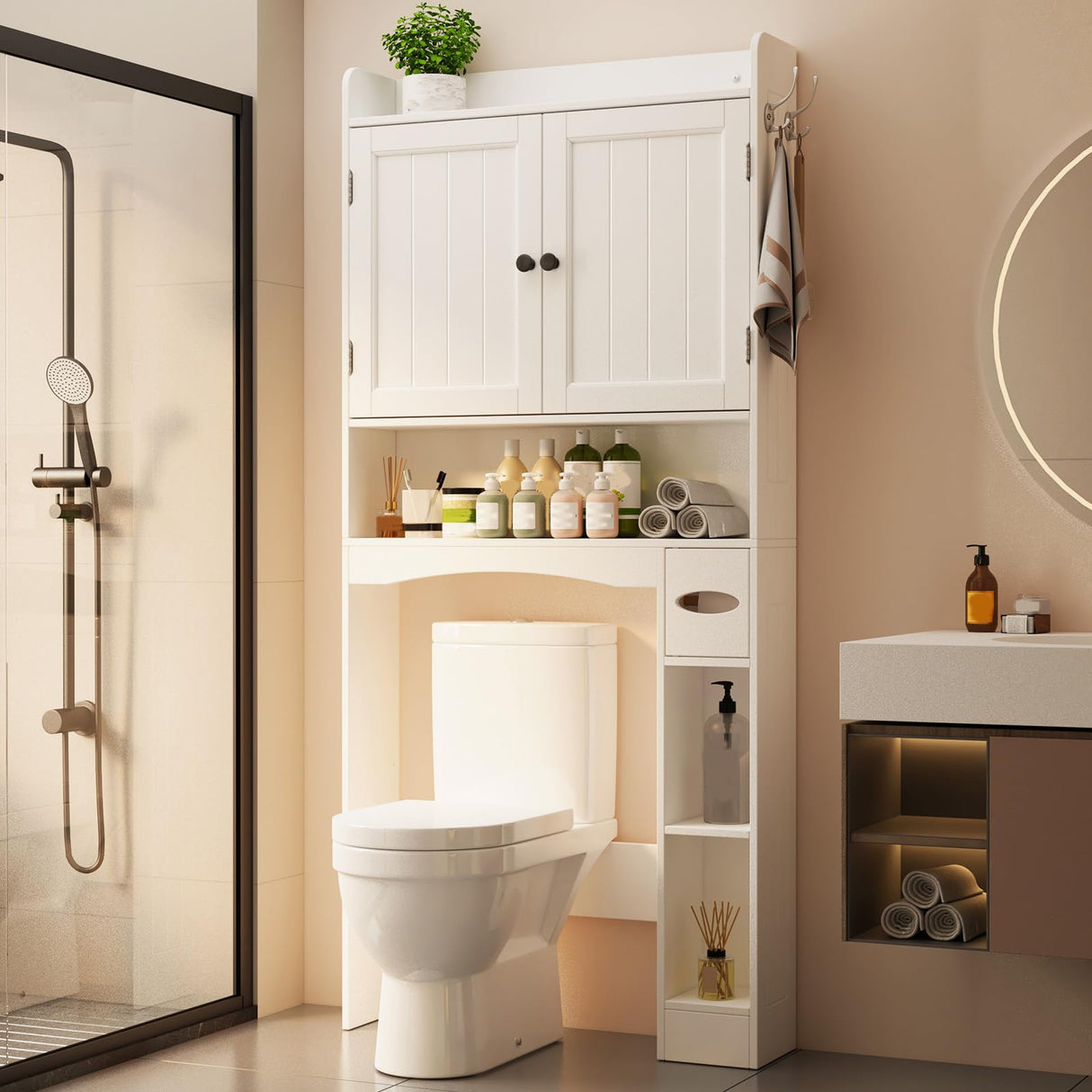 Over The Toilet Storage Cabinet, Over Toilet Bathroom Organizer with Doors