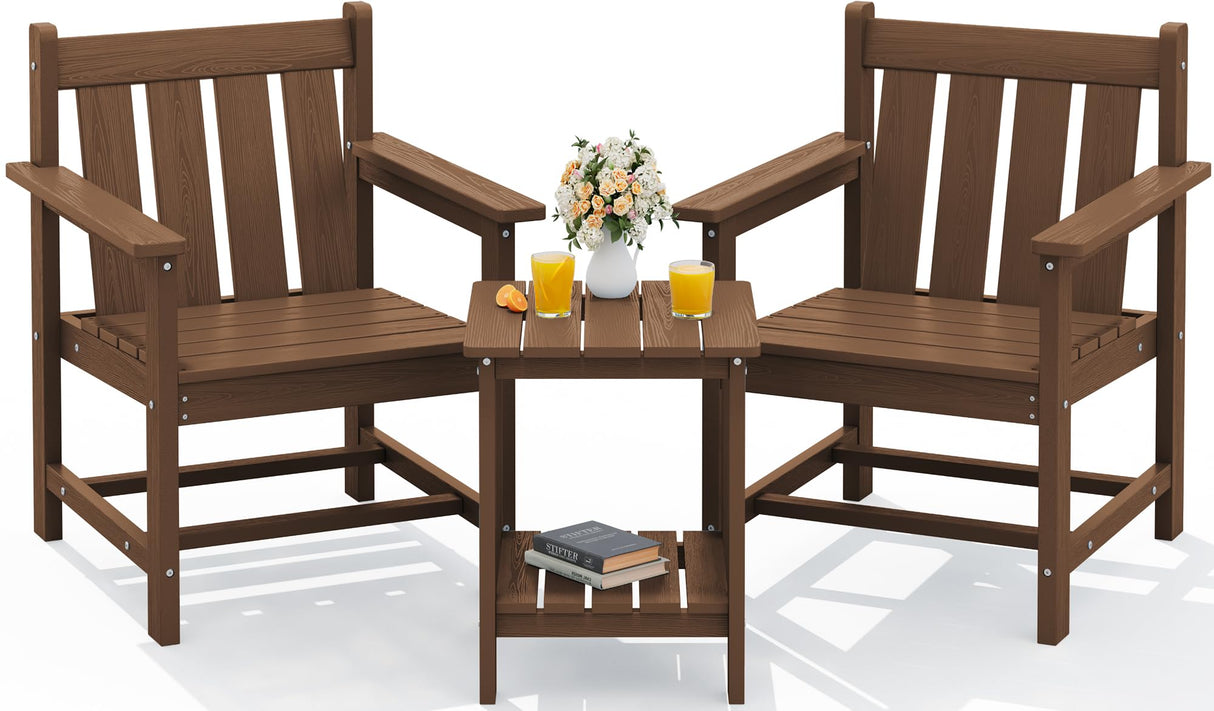 3 Pieces Patio Bistro Set, All Weather Adirondack Chair Set with Side Table