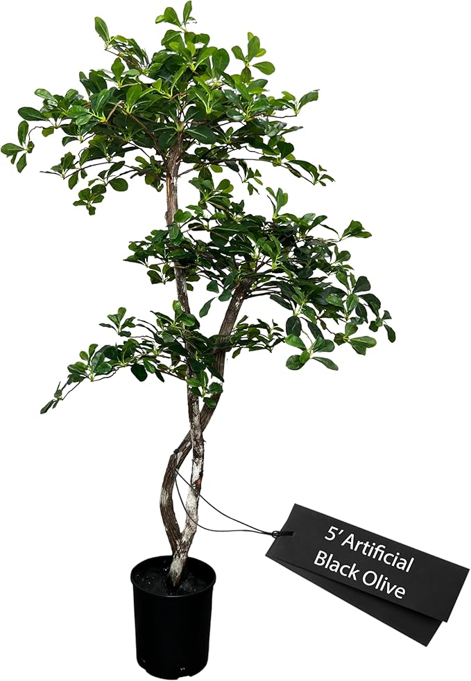 Handmade 5ft 3-Tier Black Olive Leaf Artificial Tree with Ethically Sourced Real Wood