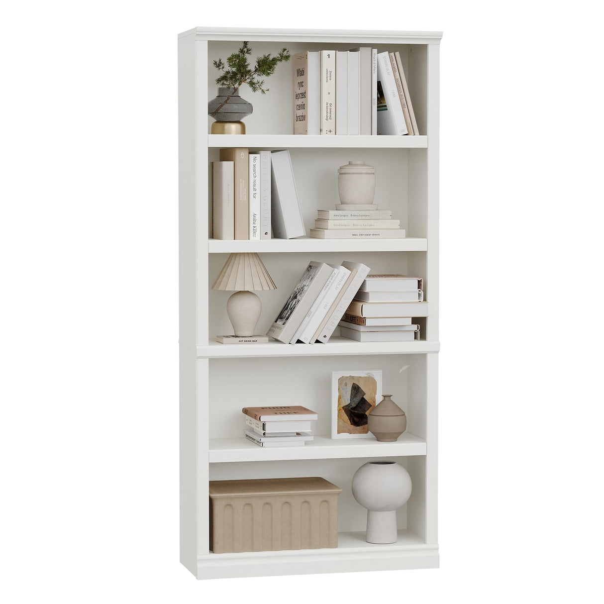 5-Shelf Tall Bookcase White Wooden Bookshelves 33in Wide 5 Tier Bookcases with Adjustable Shelves Floor Standing Display Storage Shelves 70 in Tall Bookcase for Home Office, Living Room, Bed Room