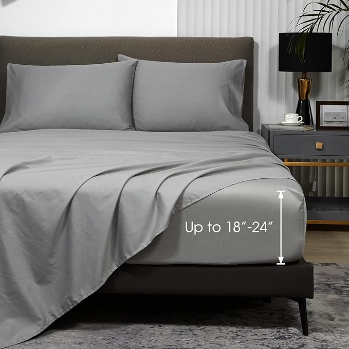 Queen Sheet Sets Fits 18"-24" in Deep Mattress -100% Cotton Queen Sheet Set