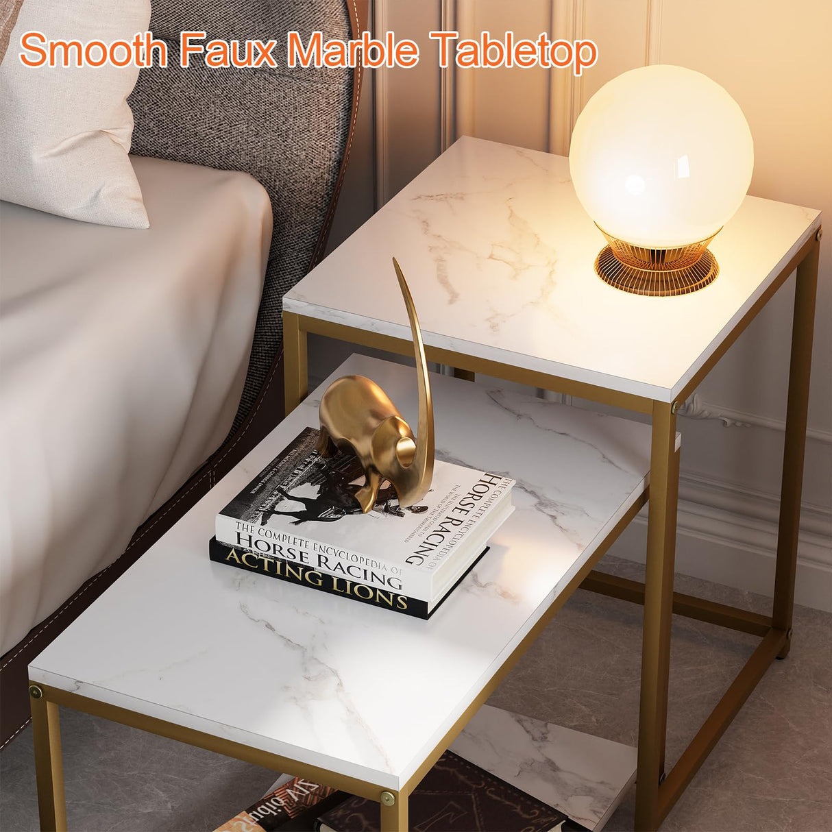 Coffee Table White Rectangular Table for Living Room,Nesting Coffee Table Set of 2 Storage