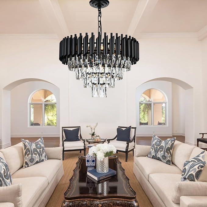 11-Light Modern Round Crystal Chandelier Lights, 5 Tiers Luxury Pendant Ceiling Light