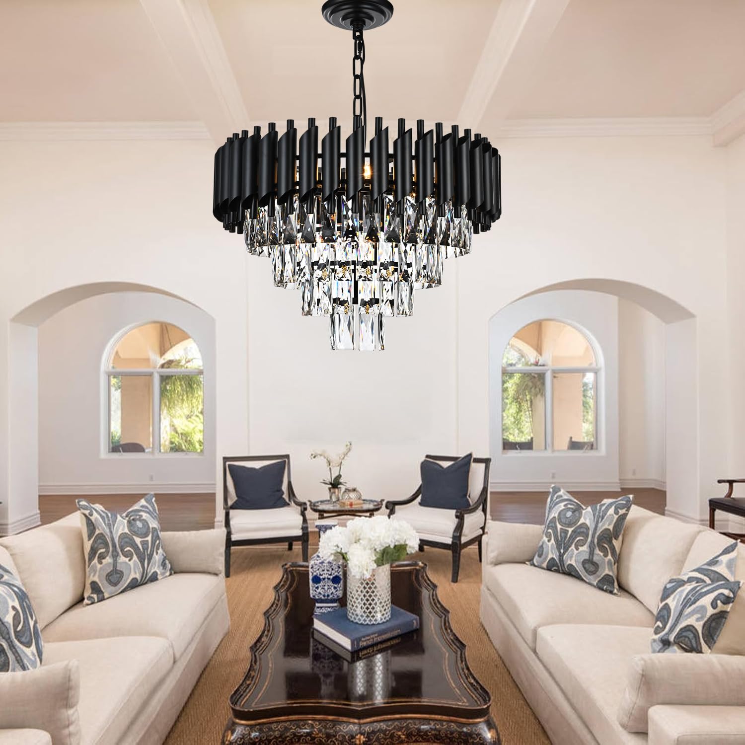 Crystal Chandelier Lights, 4 Tiers Luxury Pendant Ceiling Light, 19.7" Crystal Chandeliers