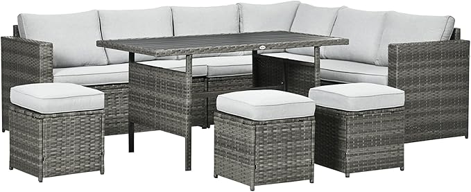 Wicker Outdoor Patio Furniture Set, L-Shaped 7 Piece Outdoor Dining Sectional Sofa