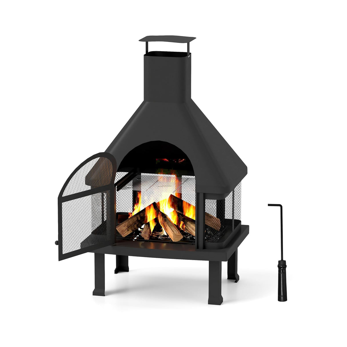 Chiminea Outdoor Fireplace,360-Degree Flame View Outdoor Wood Burning Fire Pit