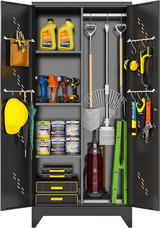 75" Metal Storage Cabinet with Lockable Doors, Functional Garage Storage Cabinet
