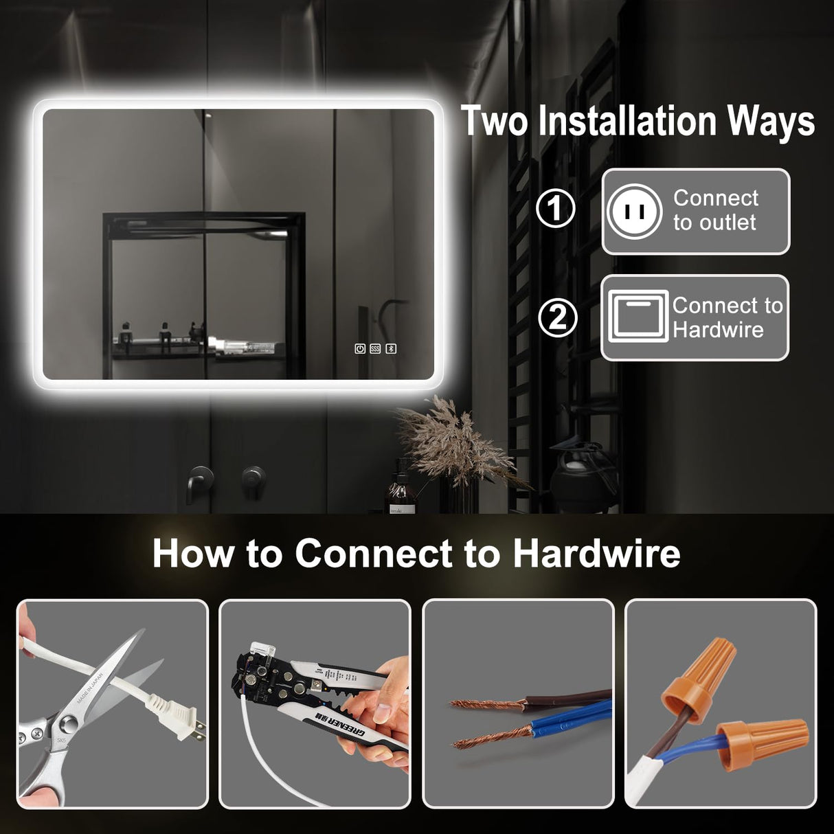 36x28 LED Bathroom Mirror with Bluetooth Speaker & Anti-Fog