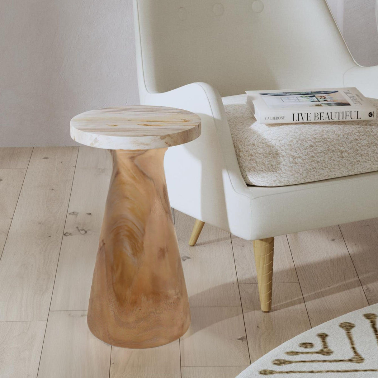 Indigo Road by Egypt Sherrod Kayu Petrified Wood Pedestal Side Table Brown