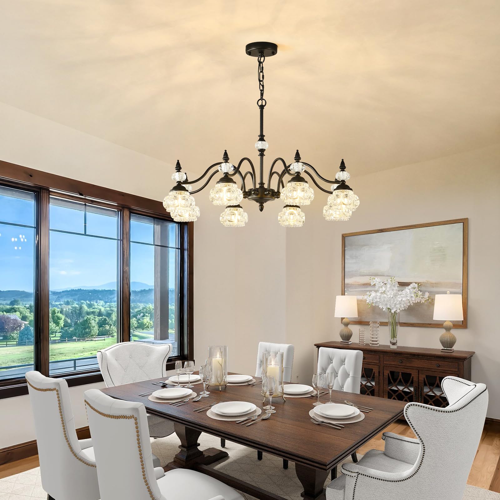 Vintage Black Crystal Chandelier for Dining Room 30-Inch, 8-Light Antique Victorian Chandelier