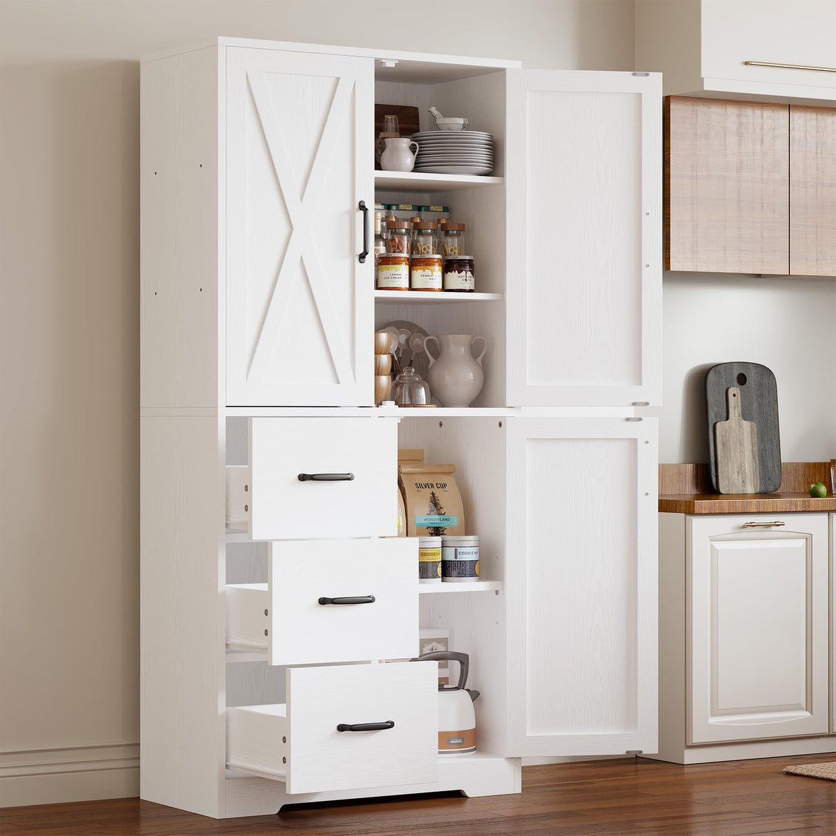 Bookshelves and Bookcases with 3 Doors & Drawers, 67.5 inch Tall Industrial Bookshelf