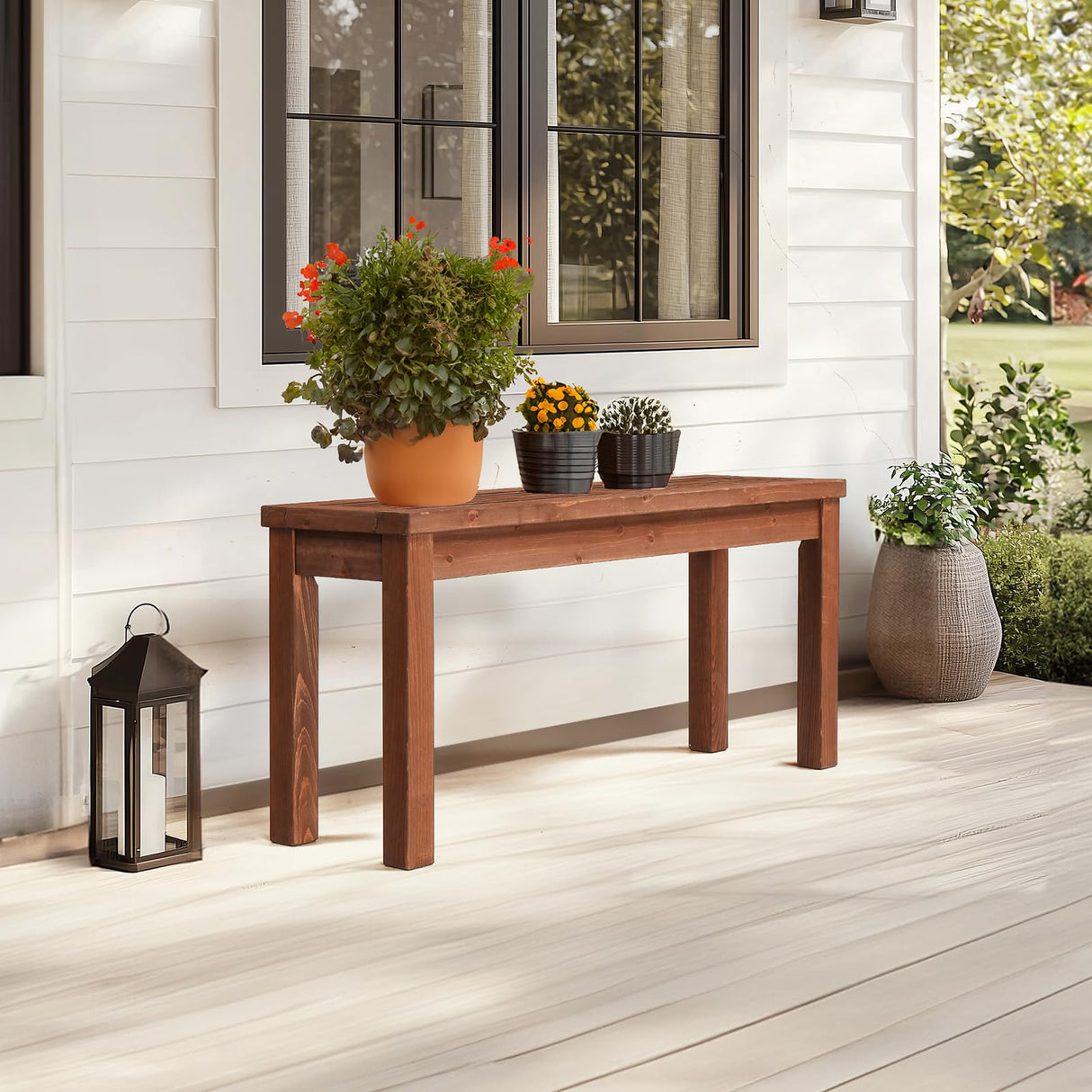 Outdoor Wooden Bench, 40” Porch Bench Garden Bench Outdoor Backless Bench