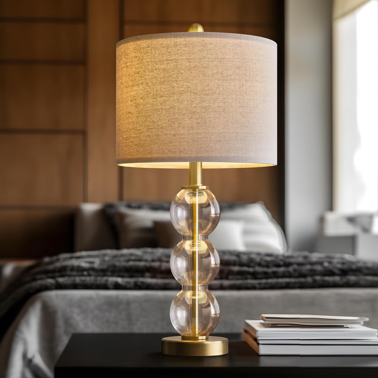 USumkky 24'' Glass Table Lamps Set of 2 for Bedroom Living Room,Gold Glass Bedside Lamps for Nightstands with USB Ports and AC Outlets(Bulbs not Included)