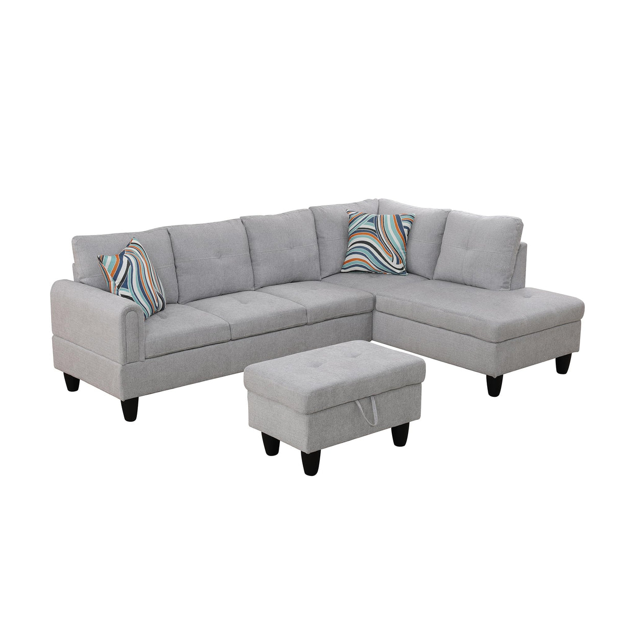 Luxurious Flannel 3-Piece Sectional Sofa Set, L-Shaped Modular Couch