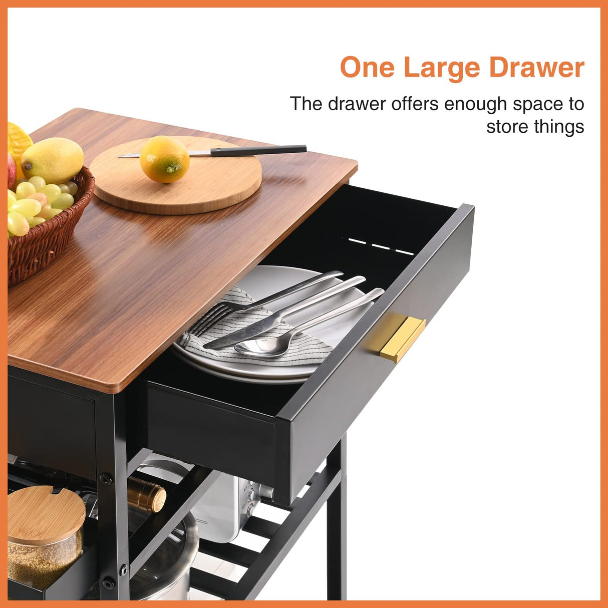 Kitchen Island Cart with Drawer, Rolling Kitchen Service Cart with Wooden Tabletop