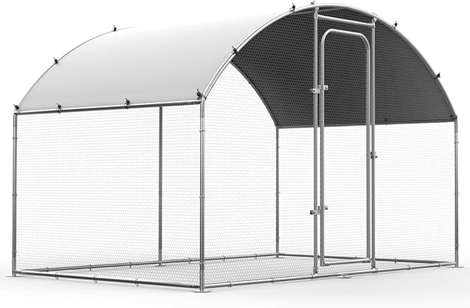SteelHaven Large Walk-In Chicken Coop – Galvanized Frame with Covered Door & UV Roof