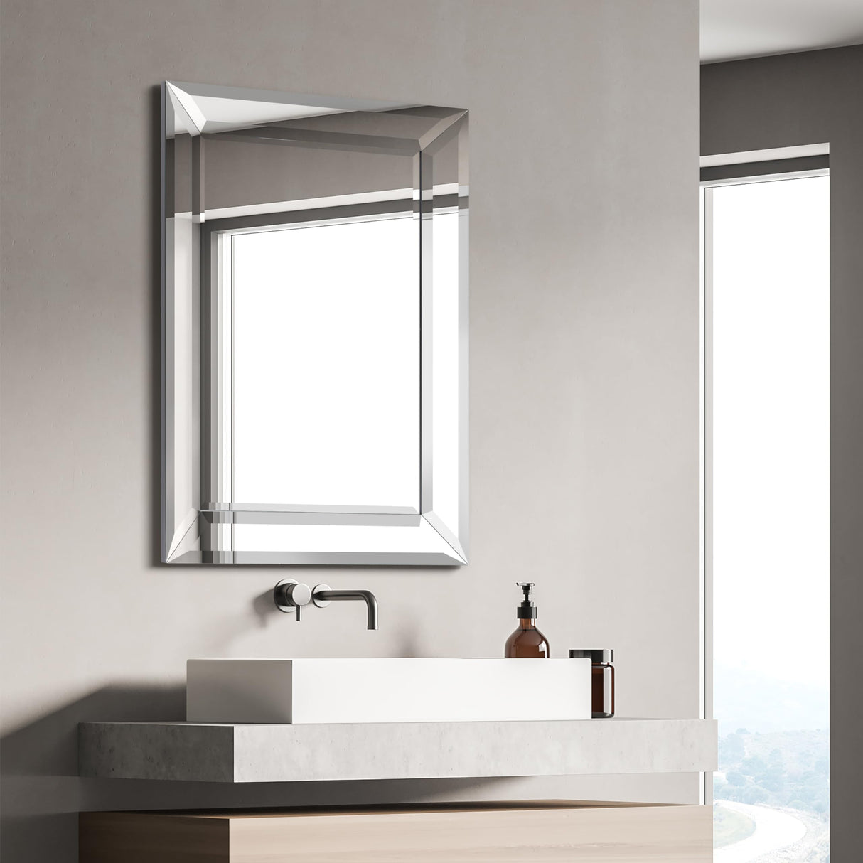 Diamond Silver Glass Framed Wall Mirror, 30"x40" Mirror