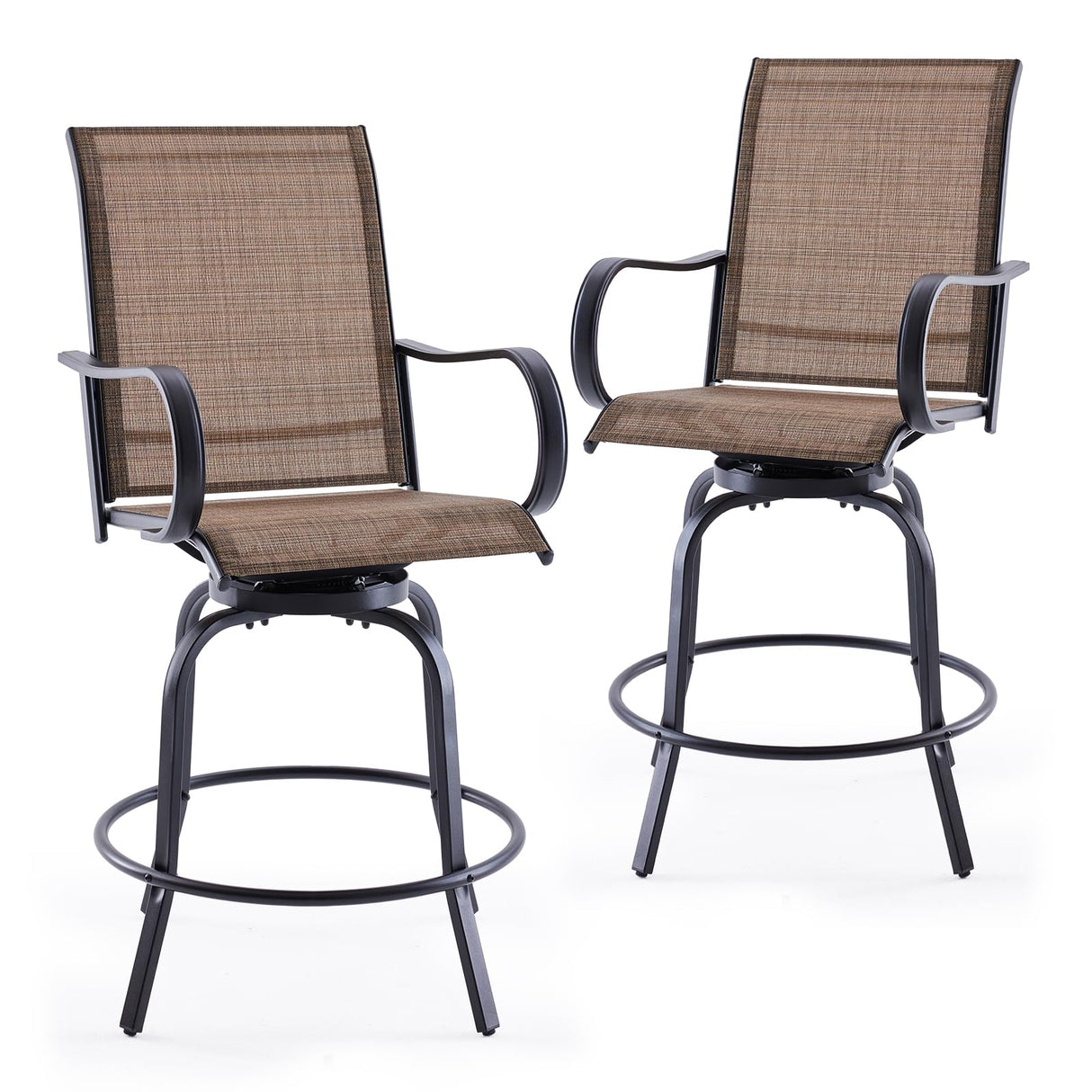 Outdoor Bar Stools Set of 2, Swivel Patio Barstools with Textilene Fabric
