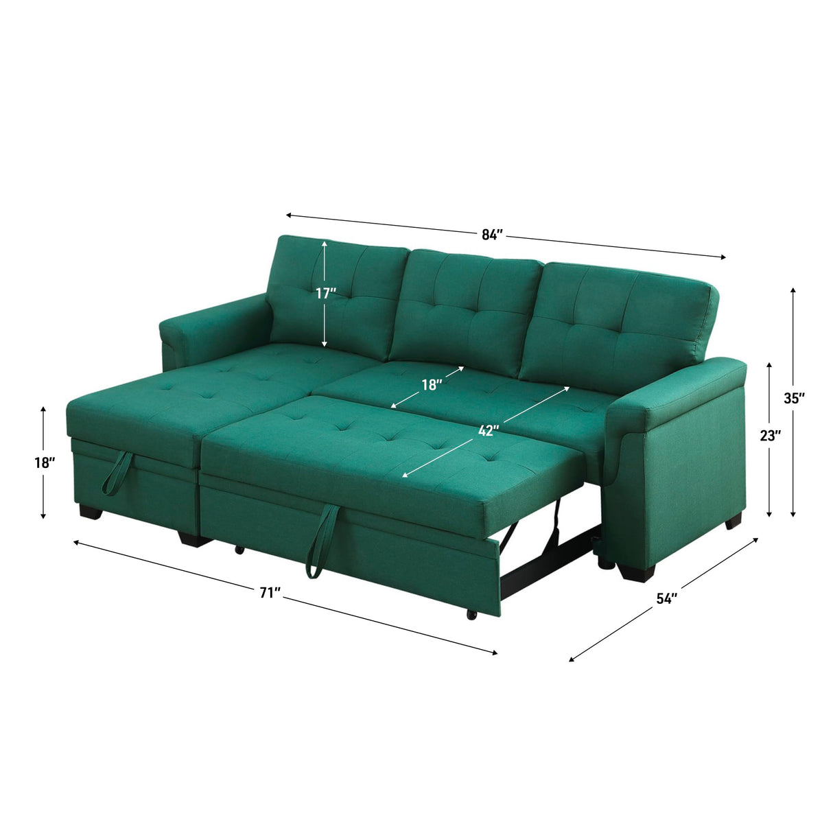 Lucca Green Sectional Sleeper Sofa - Versatile Sleeper Couch & Sofa