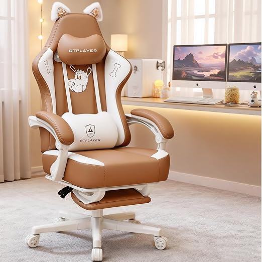 Pink Gaming Chair with Cat Ears - Ergonomic Office Chair with Memory Foam
