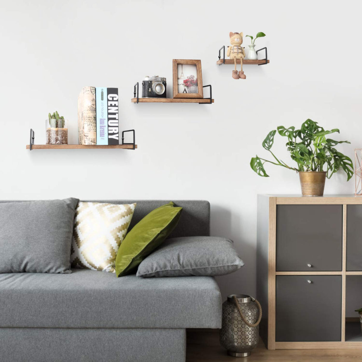 Floating Shelves Wall Mounted Set of 3, Rustic Wood Wall Storage Shelves