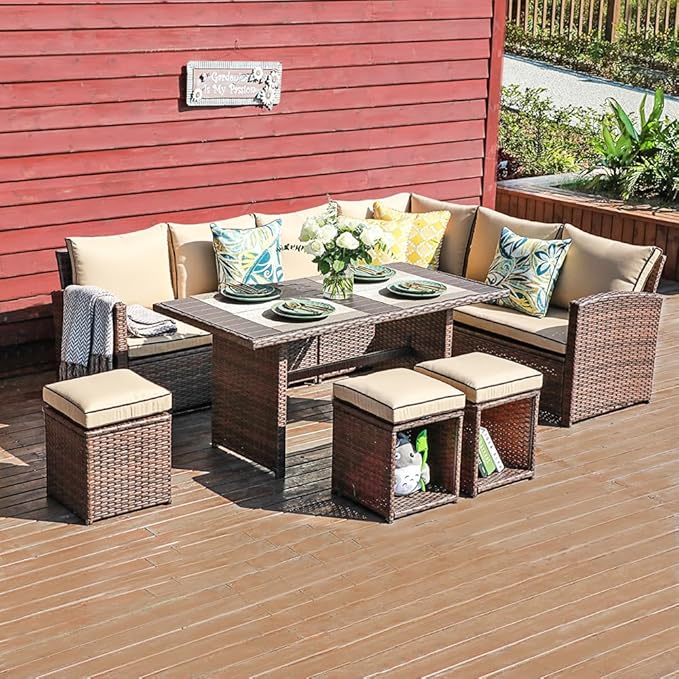 Patio Furniture Set, 7 Piece Patio Dining Sofa Set, Outdoor Sectional Sofa Conversation