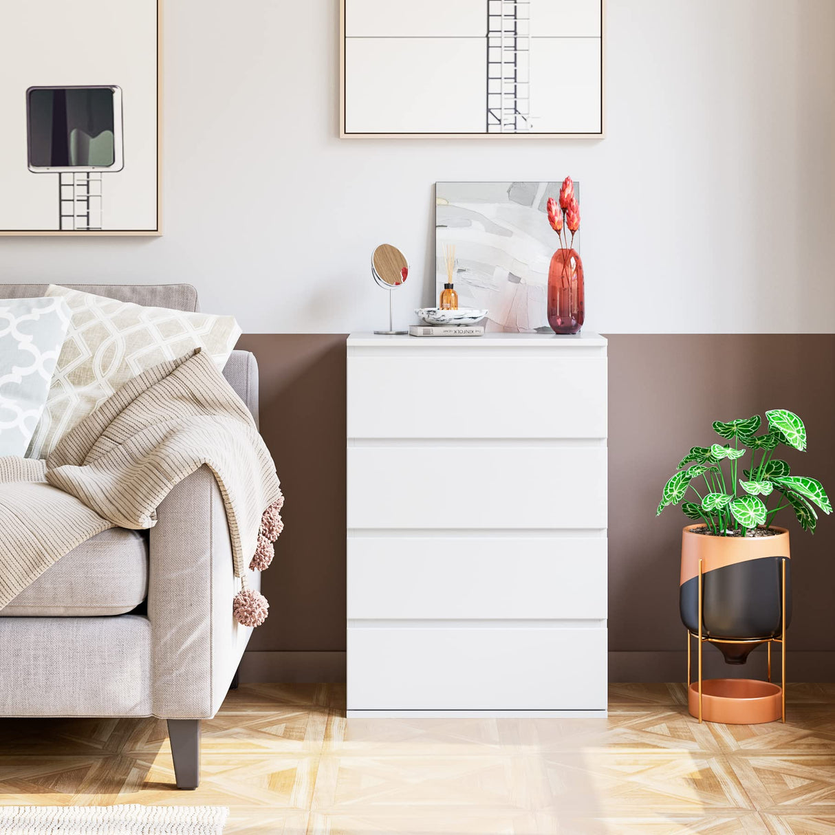 4 Drawer Dresser, White Dresser Modern Storage Chest of Drawers 23.6L x 15.7W x 31.5H in