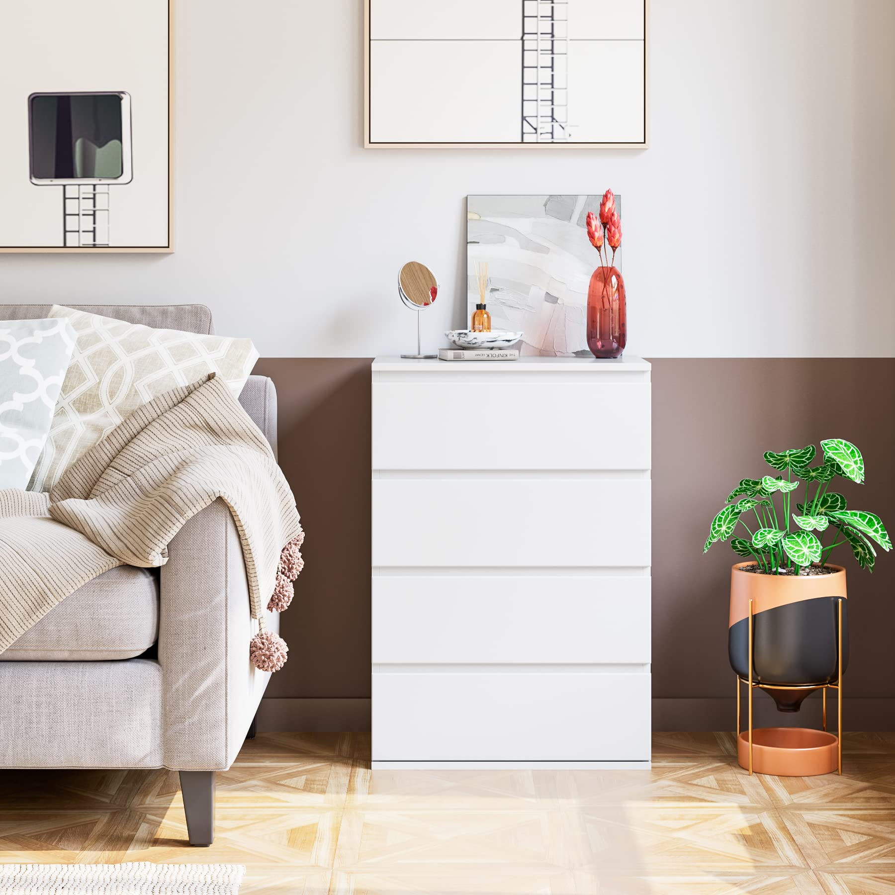 4 Drawer Dresser, White Dresser Modern Storage Chest of Drawers 23.6L x 15.7W x 31.5H in