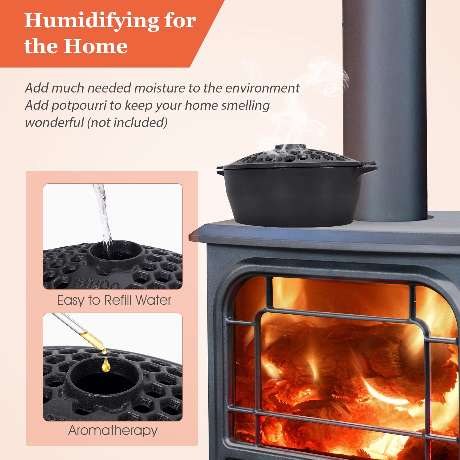 Wood Stove Steamer, Cast Iron Fireplace Humidifier