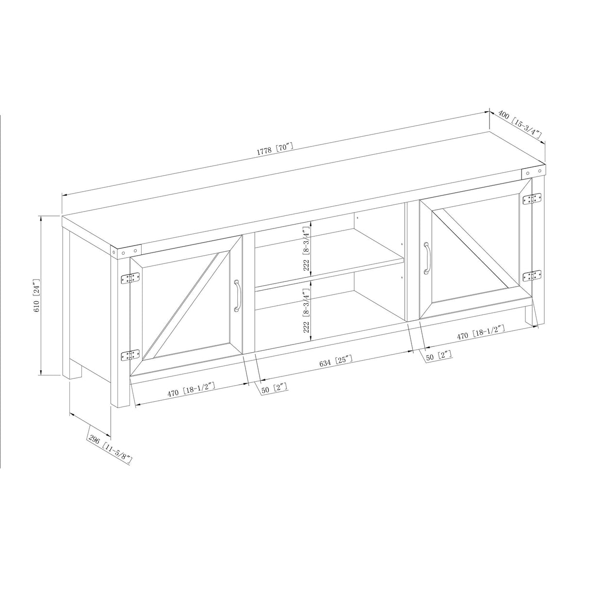 Tucker 70 Inch Barn Door TV Console in Grey Wash