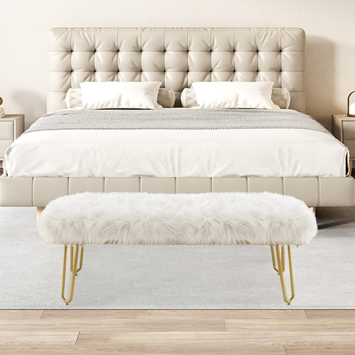 Ottoman Bench, Modern Upholstered End of Bed Bench