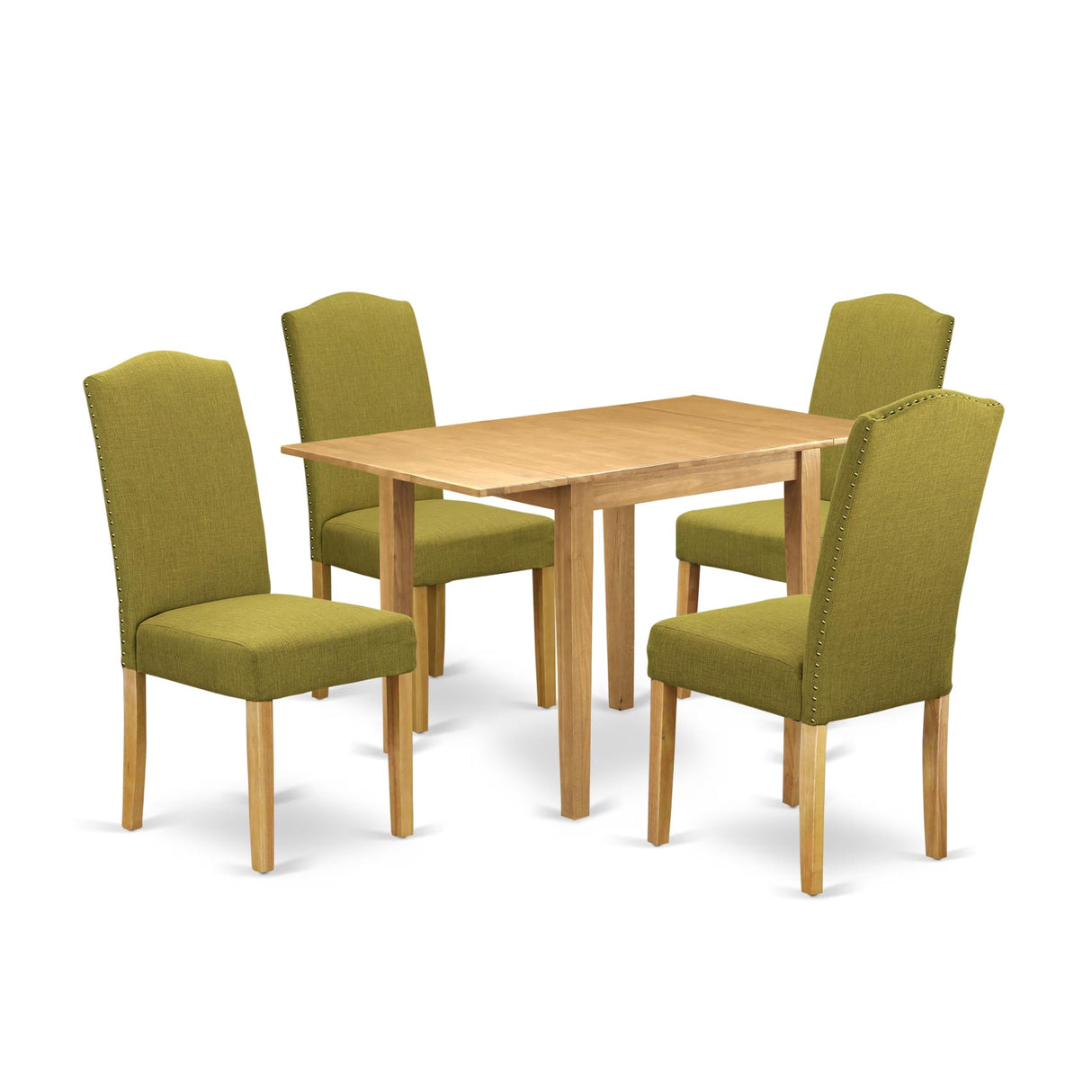 5 Piece Dining Set Includes a Rectangle Dining Room Table with Dropleaf and 4 Linen Fabric