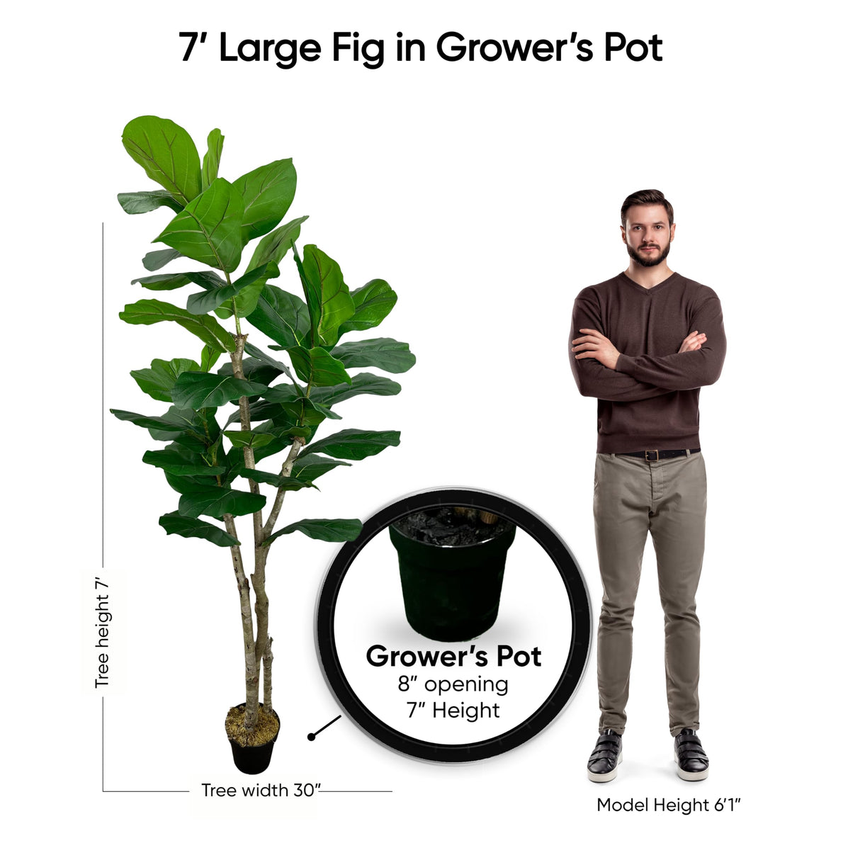 Handmade 7' Artificial Large Leaf Fig Tree - Artificial Tree Home and Office Decor - Real Touch - Living Room or Office