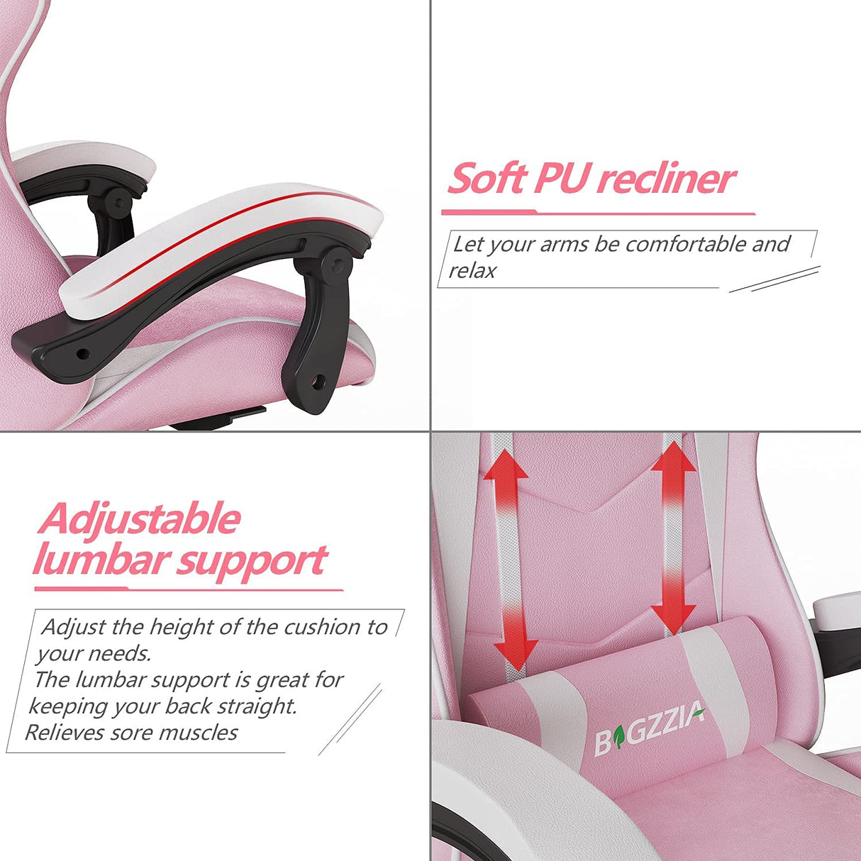 Ergonomic Gaming Chair with Lumbar Support - Light Pink