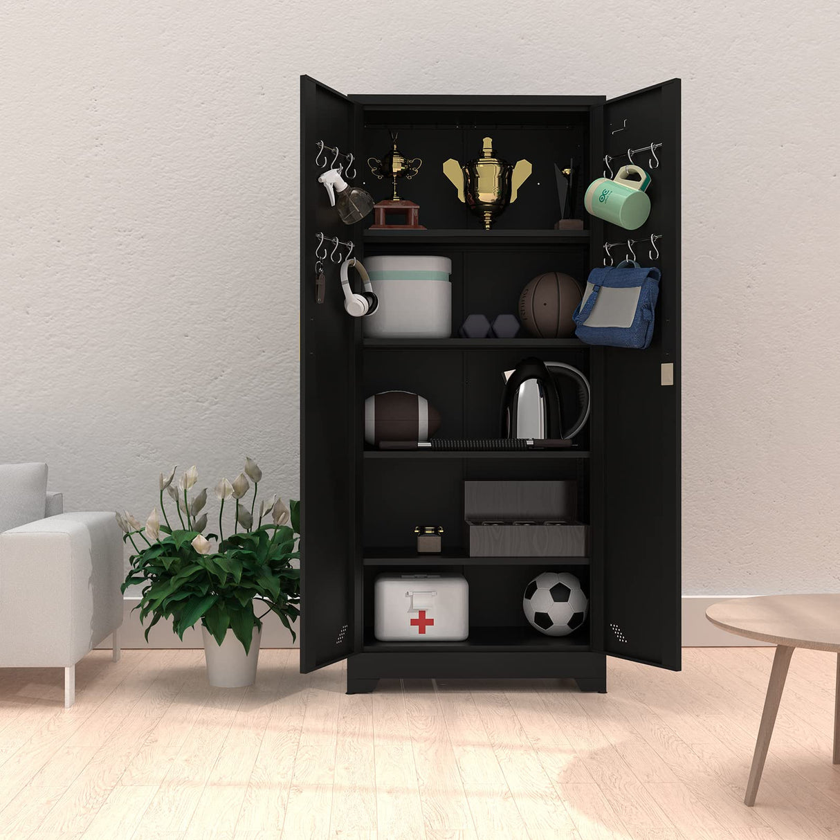 Storage Cabinet with Locking Doors and 4 Shelves Tall Lockable Cabinet with Keys Steel