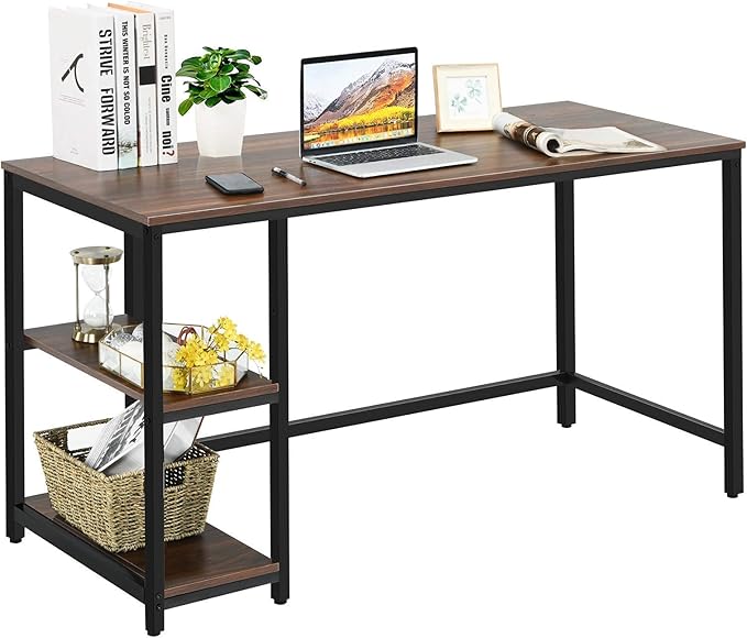 Home Office Computer Desk with 2 Storage Shelves, Industrial Study Writing Desk Workstation Laptop