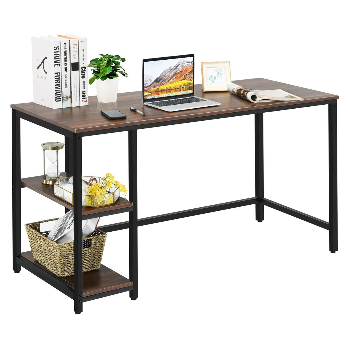 Home Office Computer Desk with 2 Storage Shelves, Industrial Study Writing Desk Workstation Laptop
