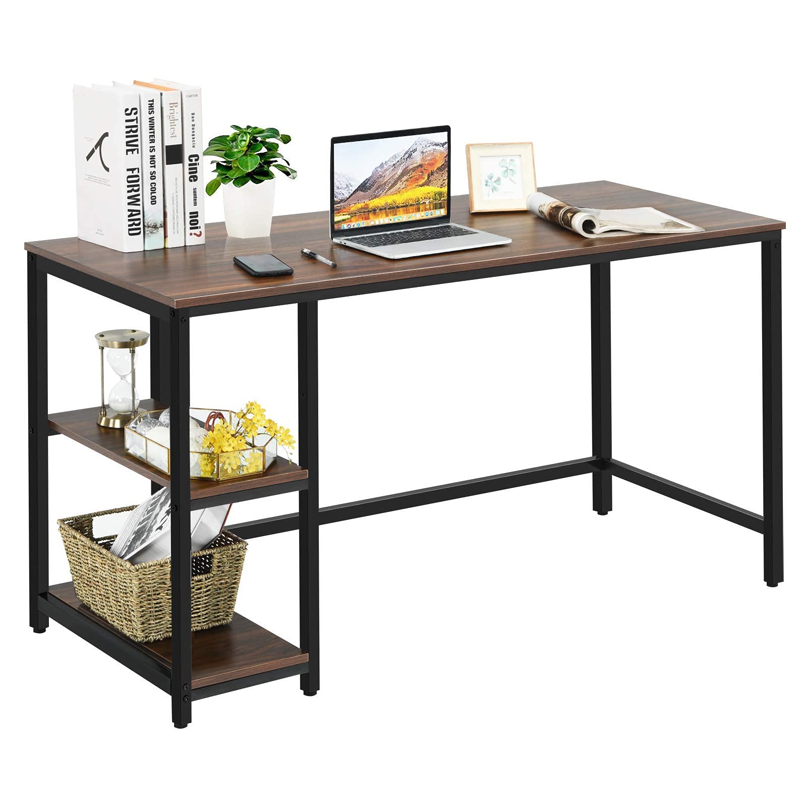 Home Office Computer Desk with 2 Storage Shelves, Industrial Study Writing Desk Workstation Laptop