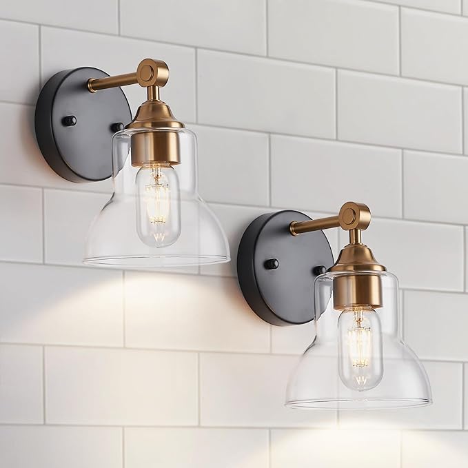 3 Light Bathroom Vanity Light Black and Gold, Modern Bathroom Light Fixtures Over Mirror