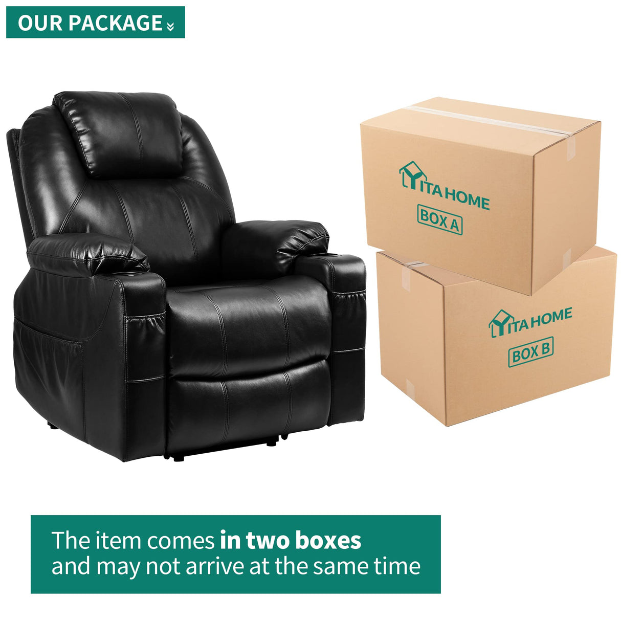 EaseMax Power Lift Recliner – Massage, Heating, USB, Faux Leather