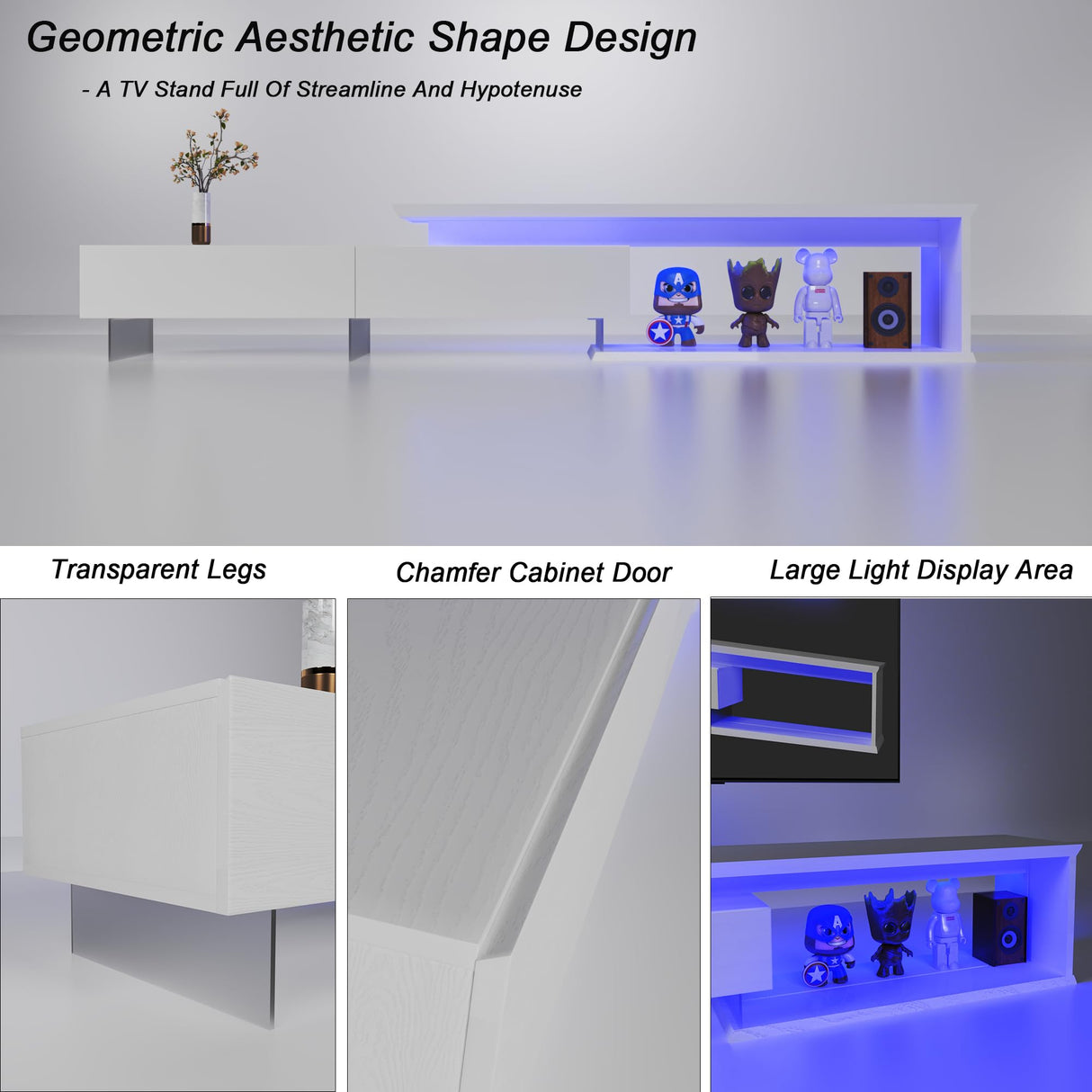TV Console Extendable LED TV Stand with Remote Control & Storage Cabinets, Changing