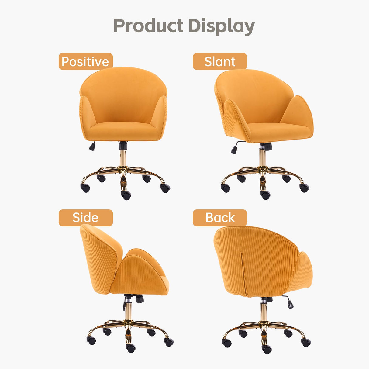 Velvet Home Office Desk Chair with Gold Wheels - Mustard