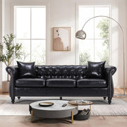 Chesterfield Sofa 83.4 " Faux Leather Couches with Gourd Wooden Legs,