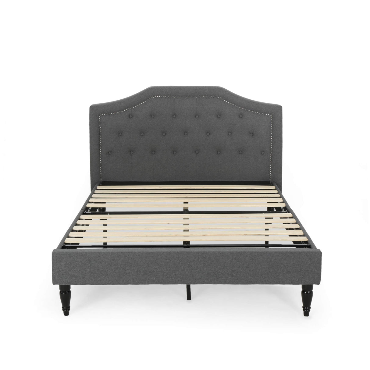 Contemporary Low Profile Fully Upholstered Fabric Platform Bed Frame, Queen,