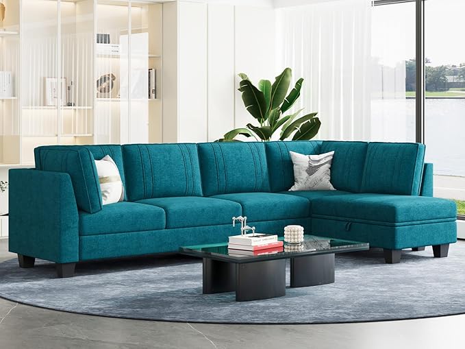 4 Seater Sectional Sofa with Reversible Chaise, Velvet L Shaped Sofa Sectional