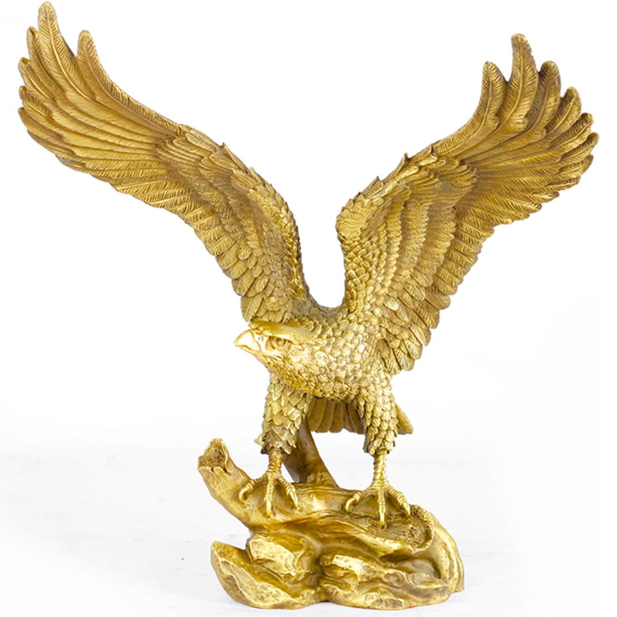 11.4" Gold Brass Eagle Statue-Solid Bronze Eagle Sculpture Modern Home Office Figurine Decor
