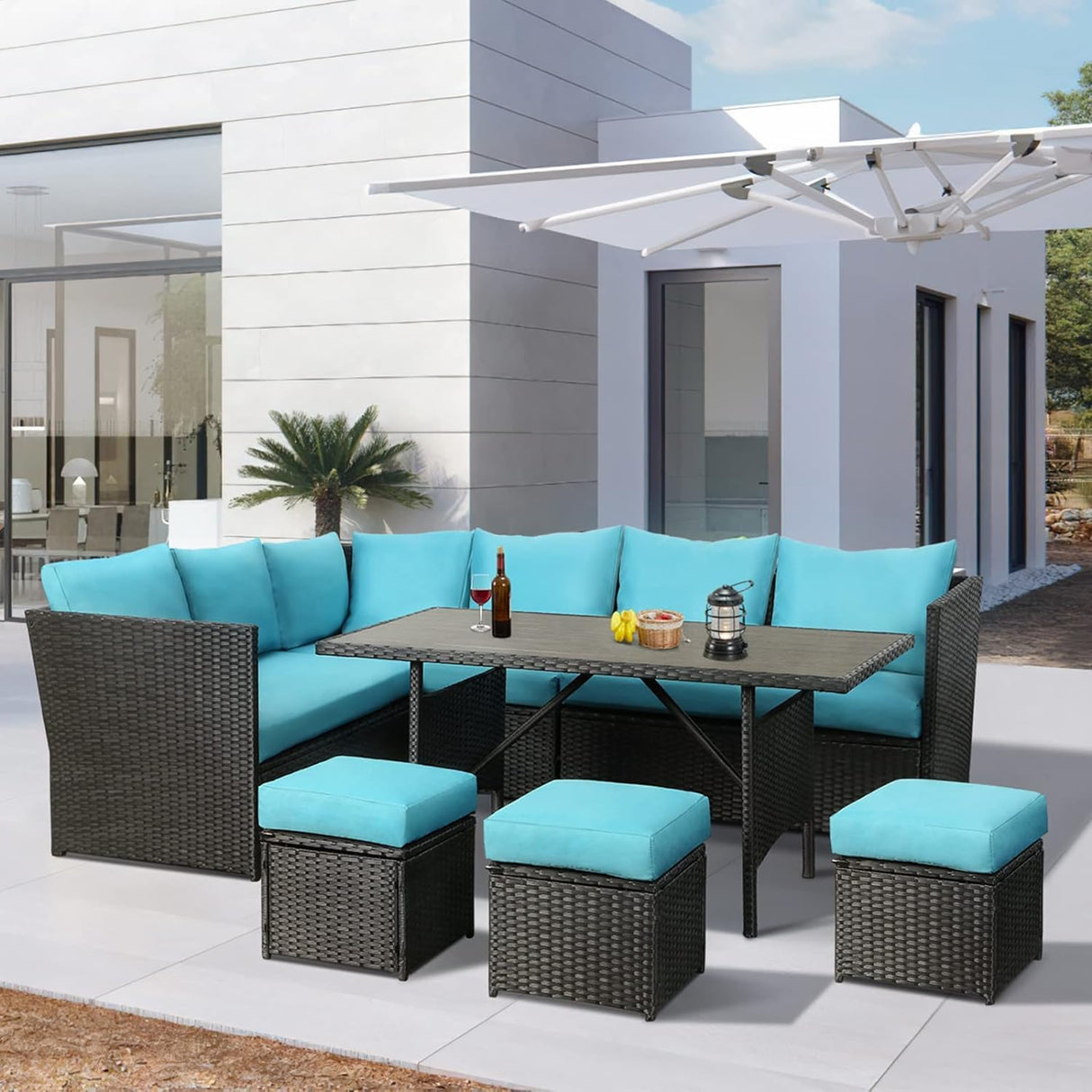 Wicker Outdoor Dining Table, 54” Metal Frame Table for Patio Furniture