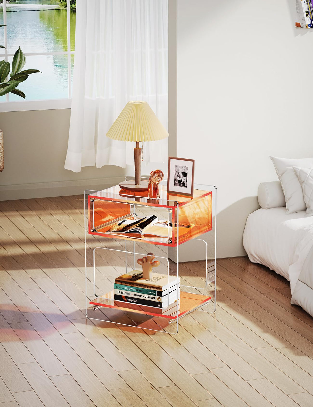 Table for Living Room, Acrylic Nightstand for Bedroom, L-Series, 15.7'' x 11.8'' × 19.7''
