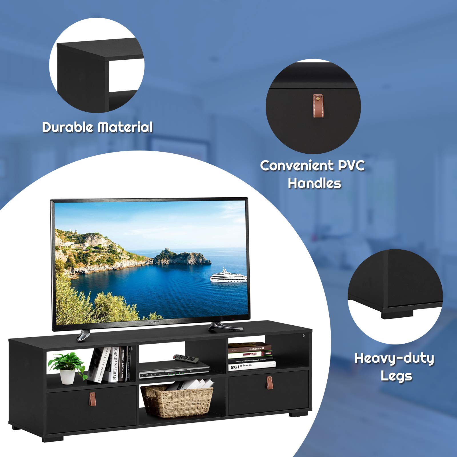 TV Stand for TVs up to 60 Inch, Industrial Media TV Console Table with 2 Drawers,